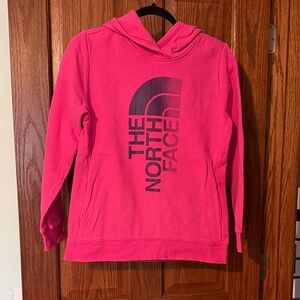 The North Face Girls Pink Pullover Hoodie | Vertical Logo | Size L (14/16)